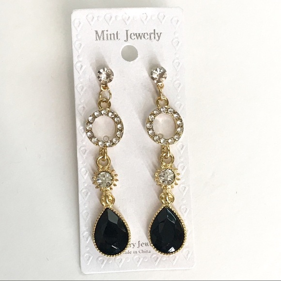 Black Rhinestone Costume Jewelry Pierced Earrings - Picture 2 of 3